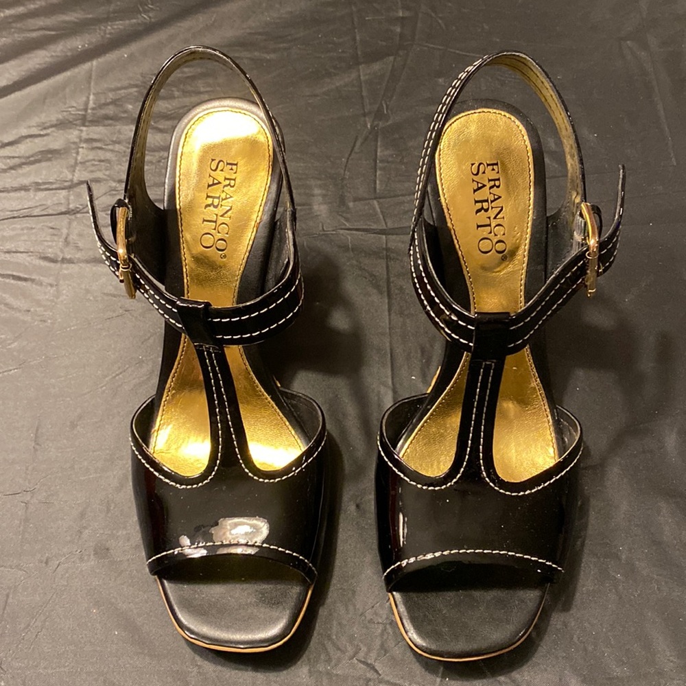 Franco Sarto black patent sandals